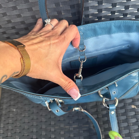 Coach Blue Quilted Leather Tote with Silver Hardware - Picture 4 of 14